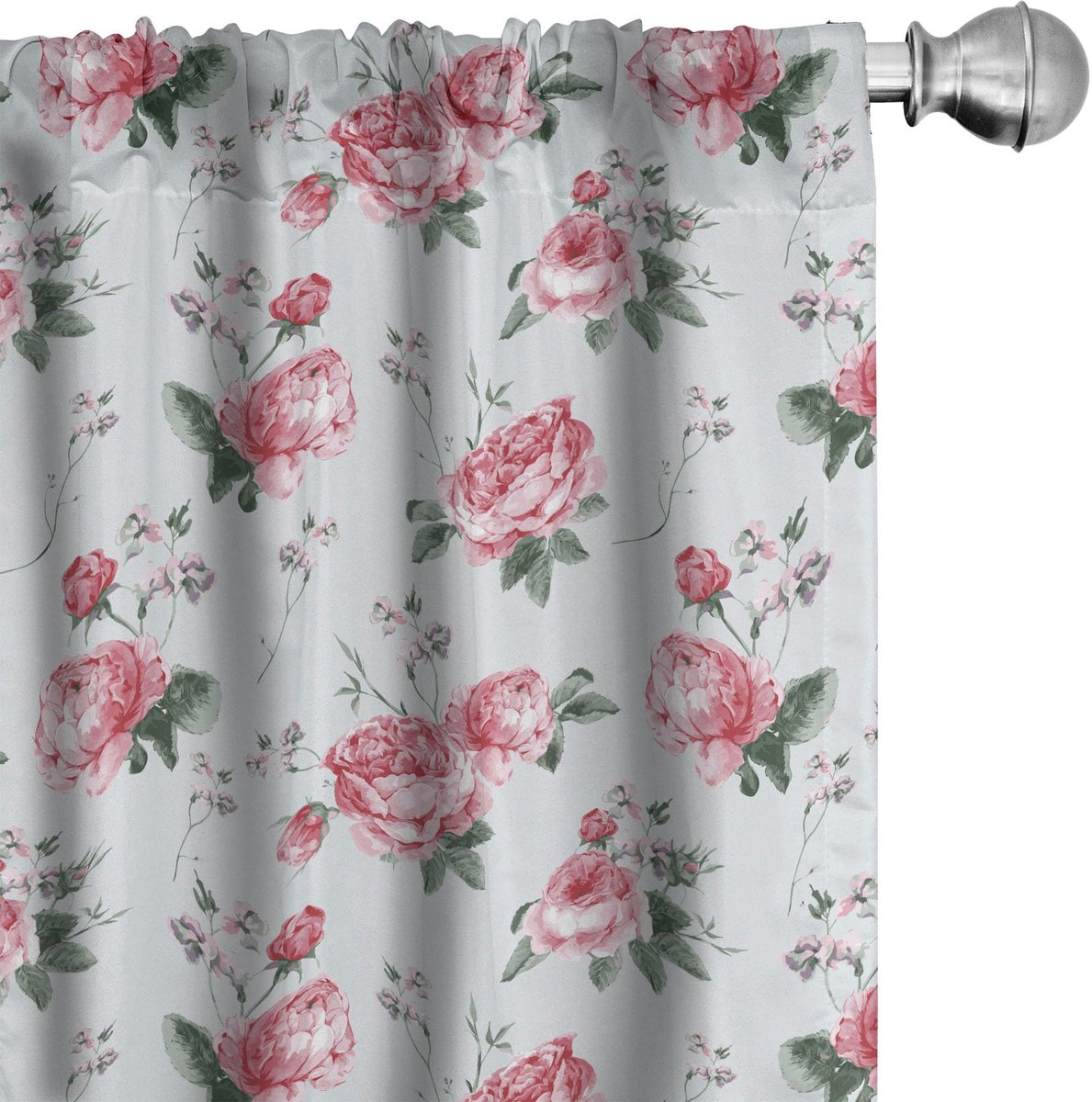 ABAKUHAUS Shabby Flora Gordijnen – 2x75x175 cm – Mandelgroen/Blassroze