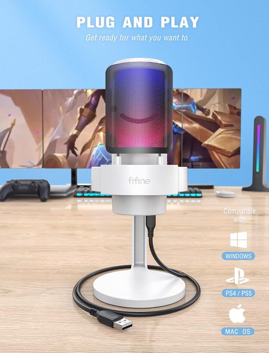 FIFINE USB-condensatormicrofoon – Studio-kwaliteit, Cardioïde, Met Volumeregeling, Voor Pc, Mac, PS4/PS5, Streaming En Podcast