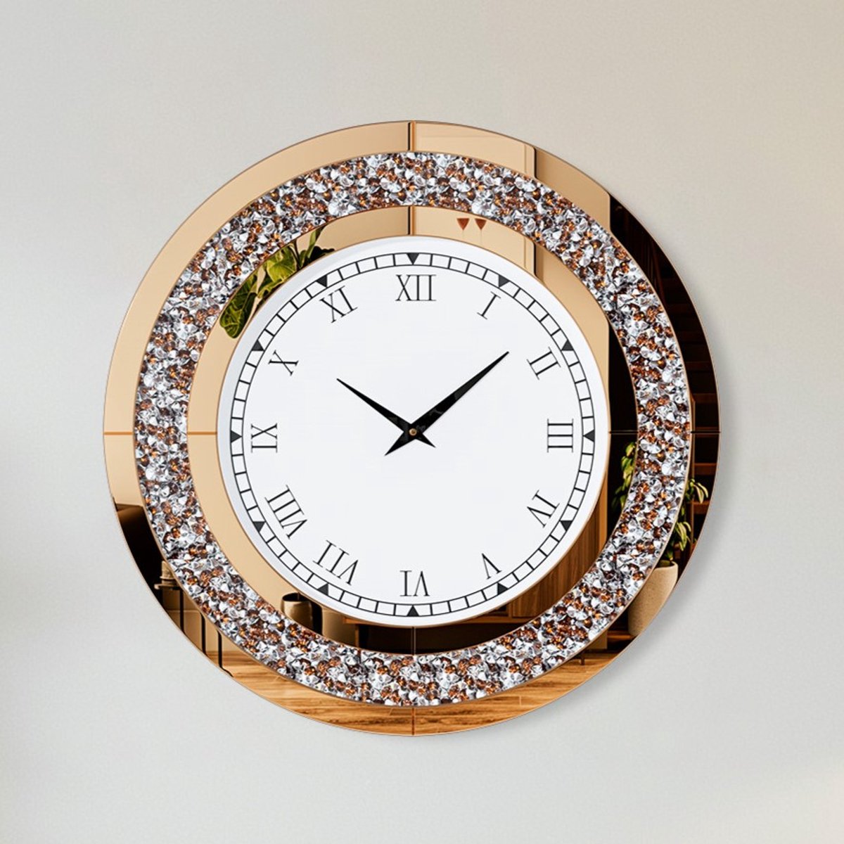 Artloge Wandklok – Ø60cm - Stille Uurwerk – Crushed Diamond – Braun