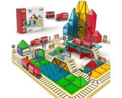 Magnetic Tiles - Treinen - Speelgoed - Magnetische Tegels - Educatief & Constructie - Montessori - Bouwstenen - Bouwblokken - Magna Wereld - Kinderen - Voor 3, 4, 5, 6, 7, 8 Jaar - Olvy