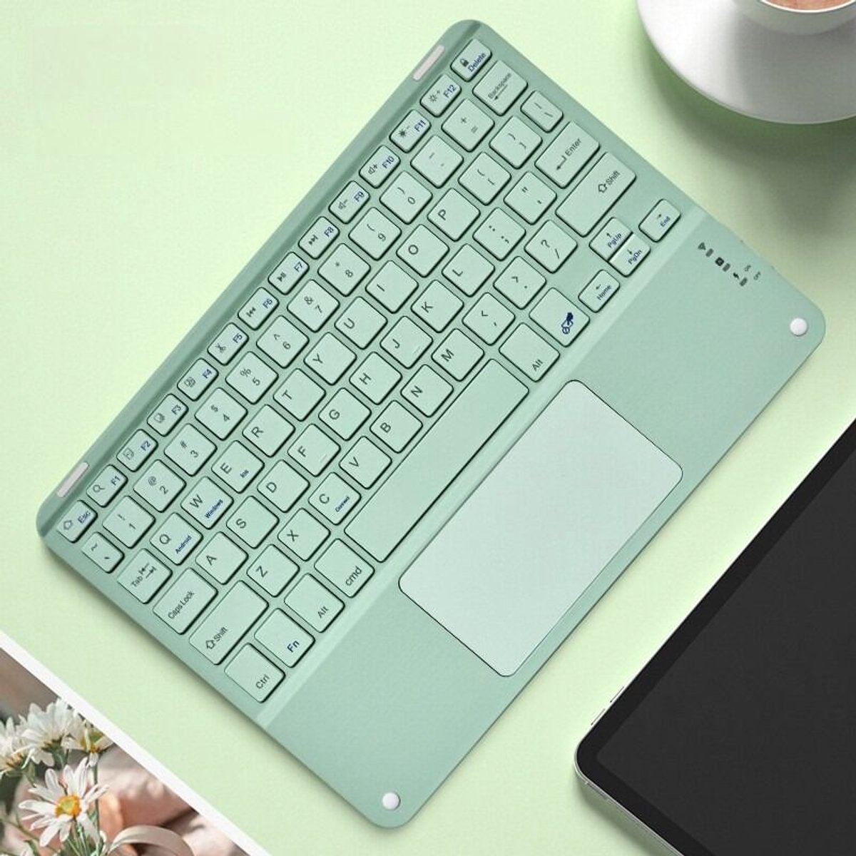 Oplaadbaar draadloos Bluetooth-toetsenbord met magnetisch touchpad, compatibel met pc, iPad en Mac (groen).