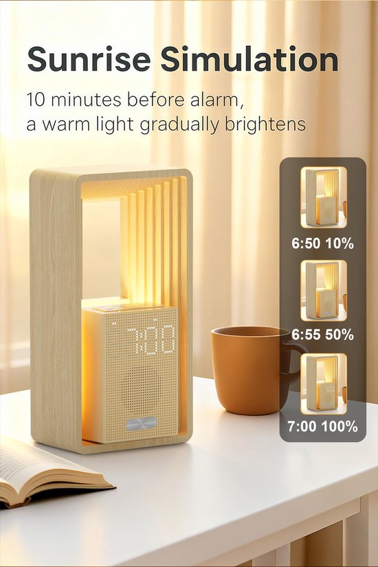 White Noise Machine - Nachtlampje met USB Opladingspoort & Klok, Dubbele Wekker met Ontwakenlicht & Herhaling, 9 Slaapgeluiden, Timer, Instelbaar Display, Kamerdecor [Energieklasse E] van Merkloos — afbeelding 2