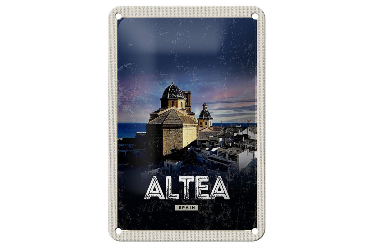 Blechschild Reise 12x18cm Retro Altea abends Spain Spanien Schild
