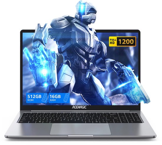 Acemagic AX16 Laptop - 16 inch Full HD Notebook - In-tel Alder Lake N95 (tot 3,4 GHz) - 16 GB DDR4 RAM 512 GB SSD - WiFi- BT5.0 - Type C -Grijs - Merkloos - Hoofdafbeelding