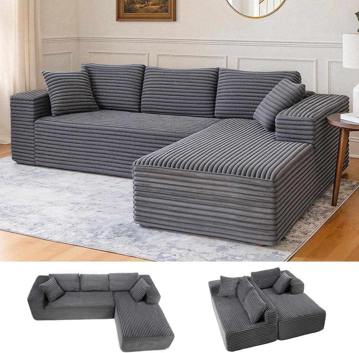 COMHOMA - 105 Inch Modulaire Bank - Diepe Zitting - L-vorm - Donkergrijs