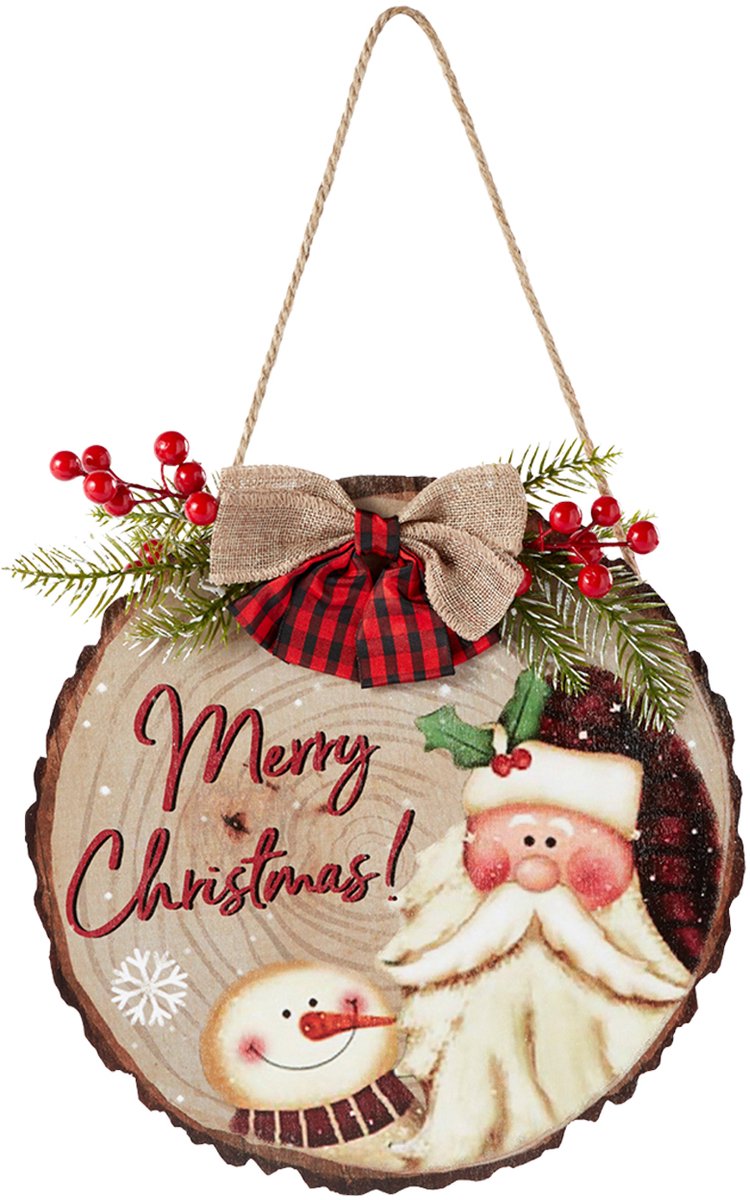 QTTVBTNA - 1 Stuk Kerst Houten Hangbord - Kerstman Welkom Bord - Vintage Kerstdecoratie voor Binnen & Buiten - Feestelijke Deurversiering voor Hal & Muur - Sfeervolle Kerst Accessoire