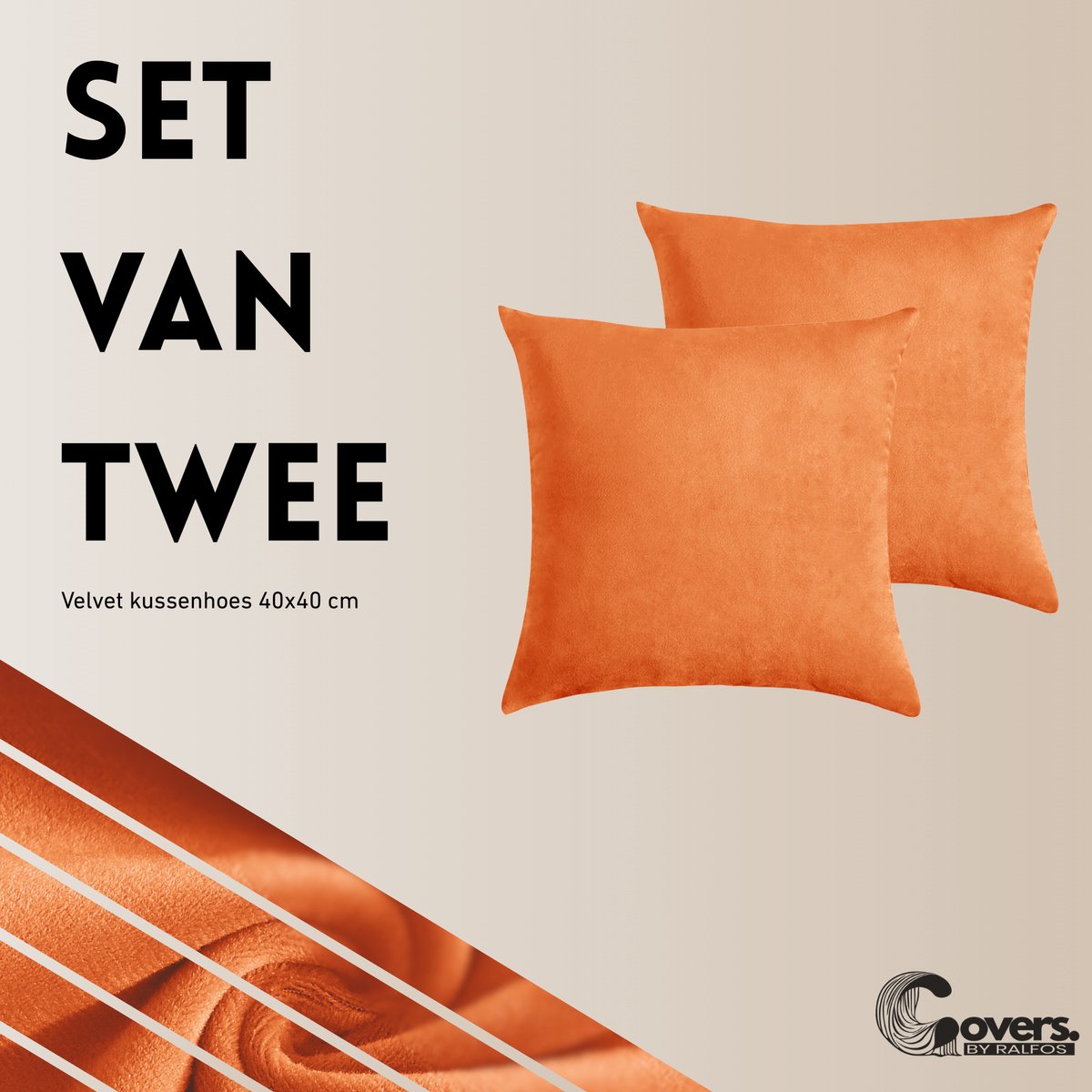 Covers By Ralfos® - Kussenhoes Oranje - Set van 2 - 40x40cm | Retro Oranje Velvet | Sierkussenhoes | WK 2026 | Zonder Vulling
