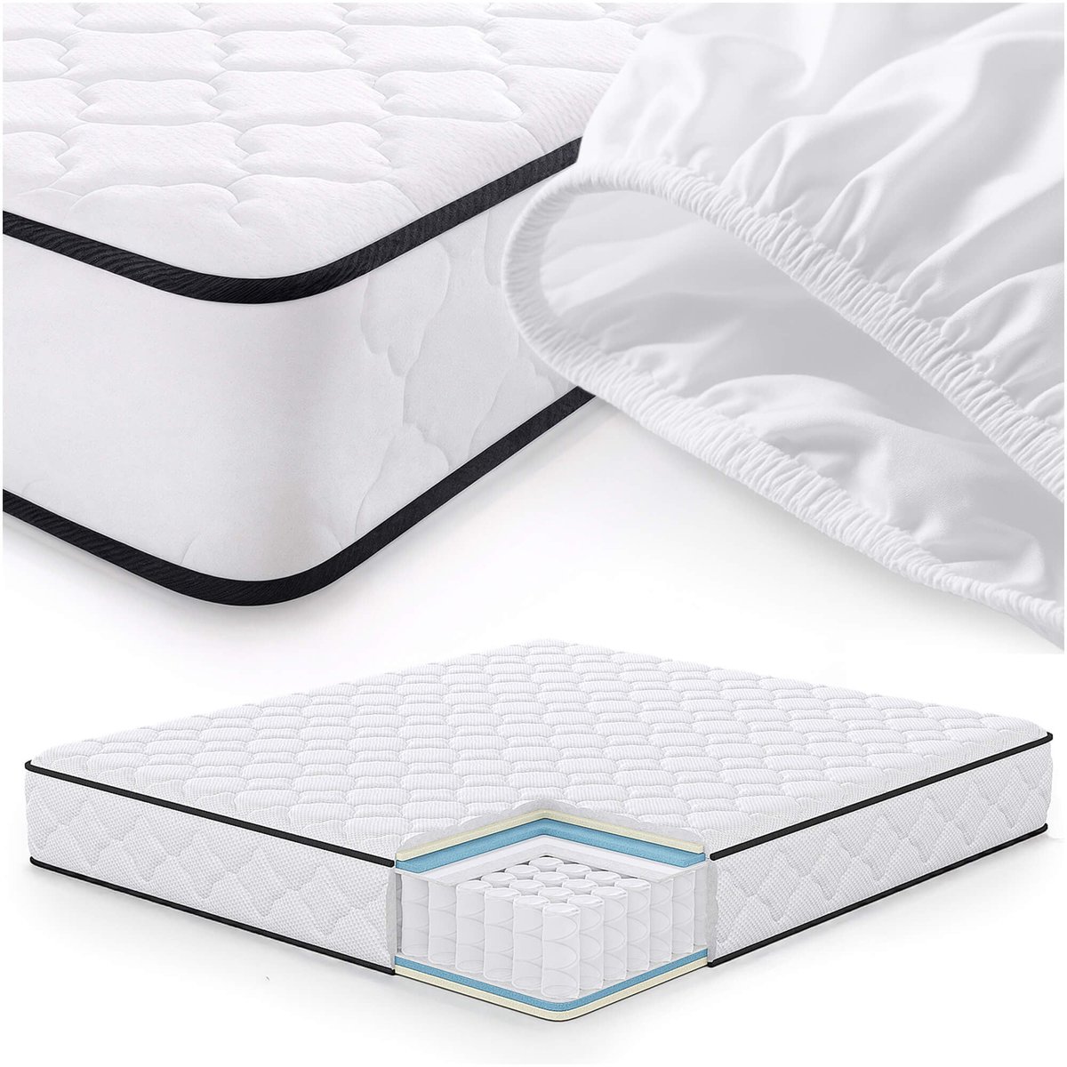 Springs Matras met Beschermer 180x200 cm / Spring Pocketveringmatras / Binnenveringsmatras / Pocketvering met 7 Comfortzones / Afneembare waterdichte tijk / H3 Hardheid