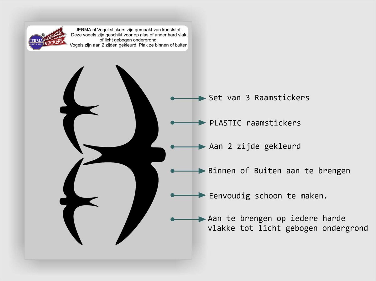 Zwaluw Vogelbescherming stickers set 3 vogels kleur Zwart