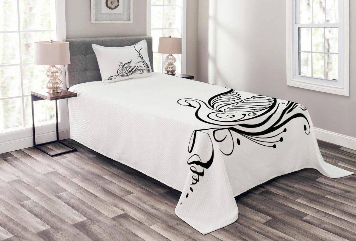 ABAKUHAUS Bedsprei-set – 170 x 220 cm – Wit/zwart – Digitale druktechniek