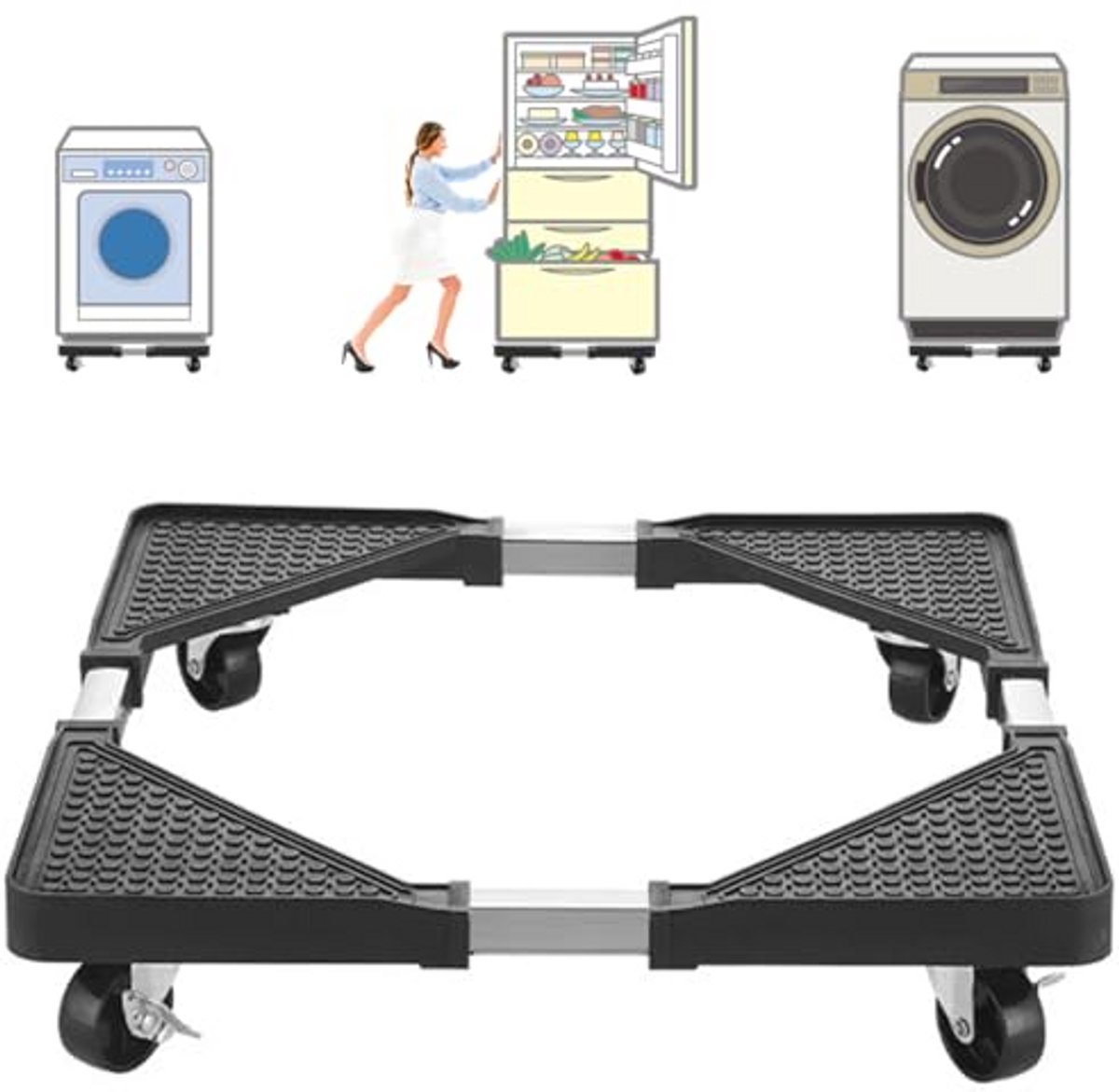 Verstelbare Wasmachineronderstel met Wielen - Beweegbare Koelkaststandaard 40-66 cm voor Droger en Koelkast
