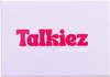 Paarse doos met roze 'Talkiez relationship' logo op een witte achtergrond.