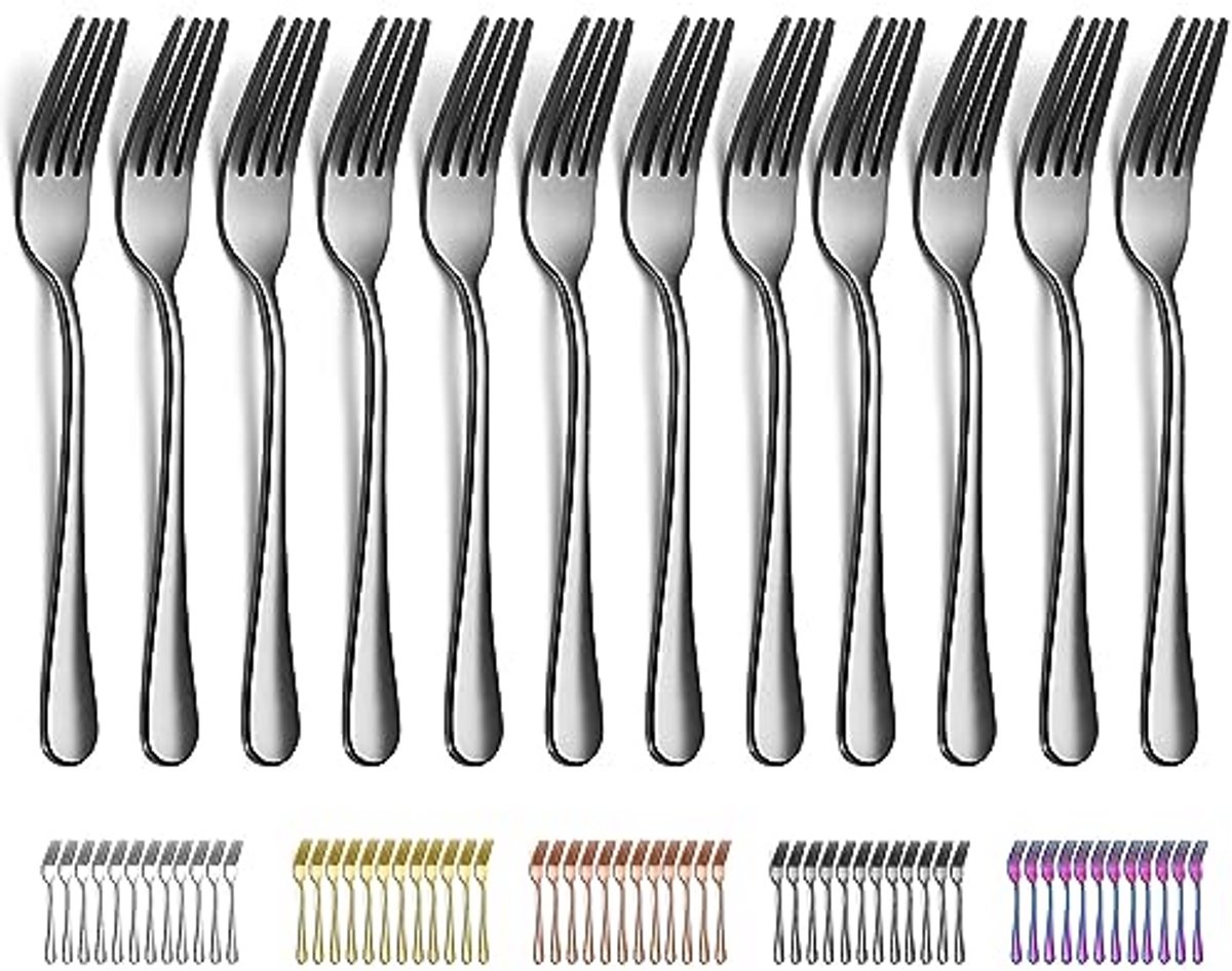 Diner Vorken 12 Stuks - Zwart Titanium Gecoat RVS Vorken van 20,5 cm - Taart- en Dessertvorken - Vaatwasmachinebestendig