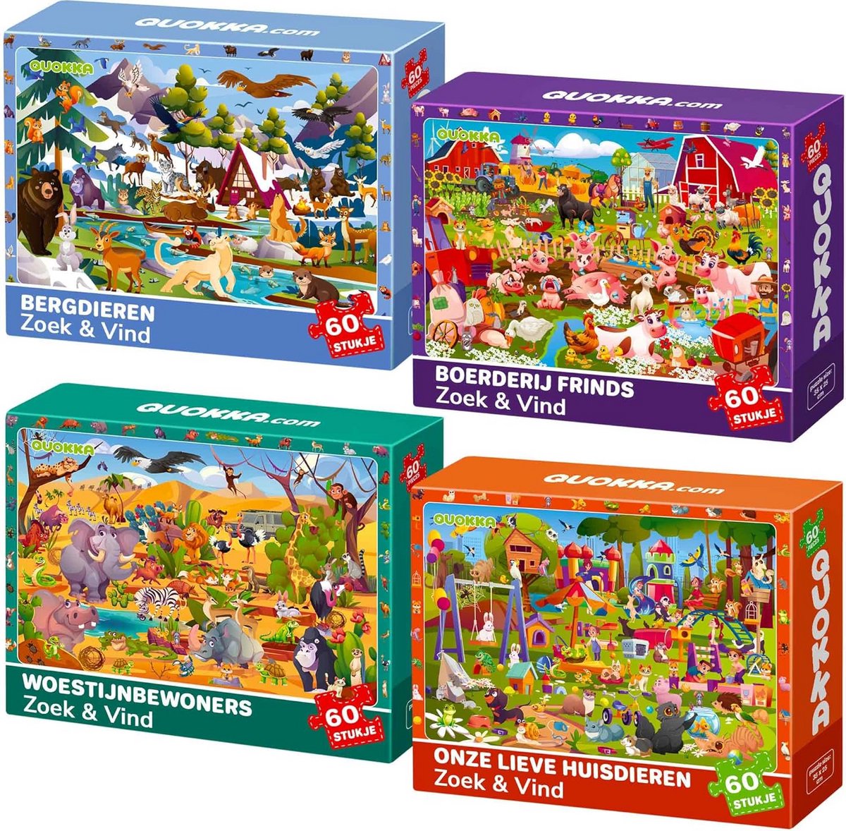 Puzzel voor Kinderen - Zoek & Vind Puzzelspellen met 4x60 Stukjes - Educatief Speelgoed voor Jongens en Meisjes