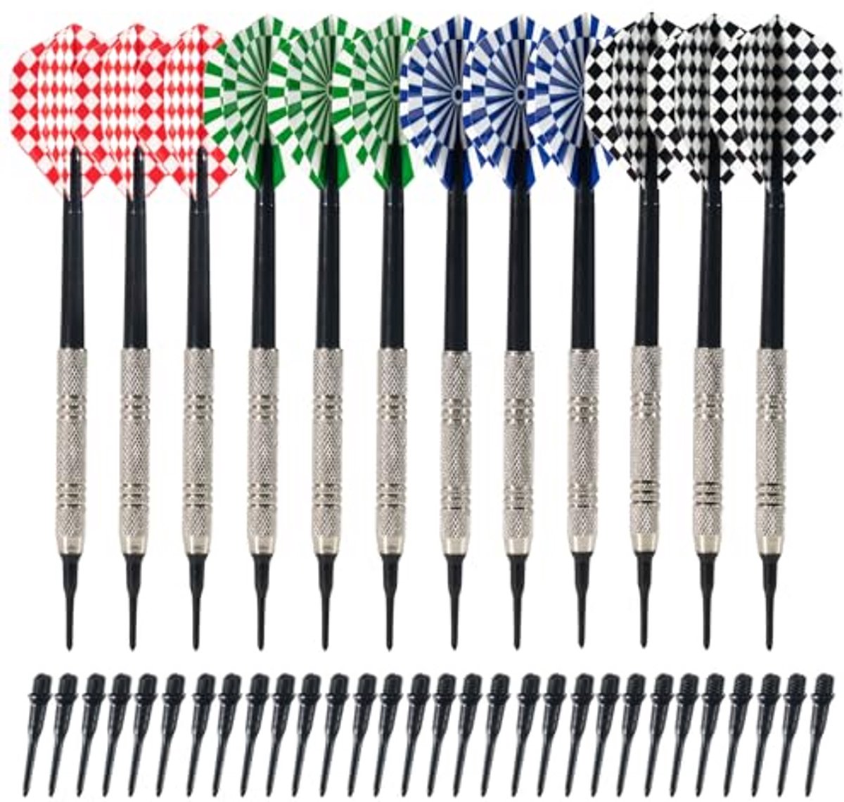 Professionele dartpijlen set met kunststof punten en reservebits - 12 stuks, 14g