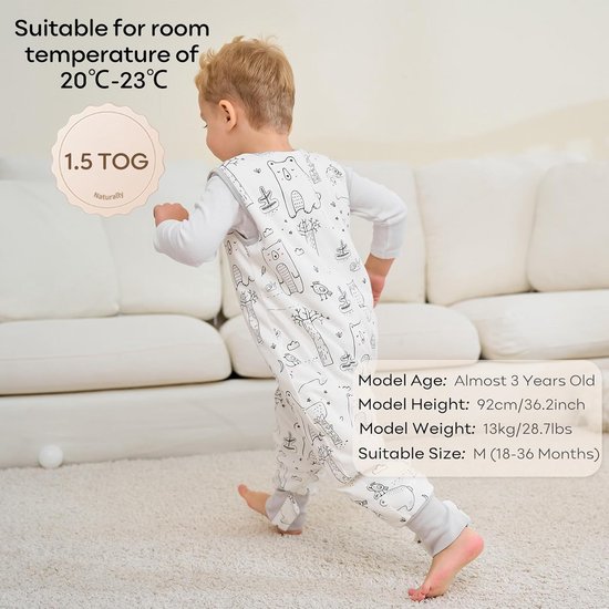 Slaapzak voor baby's met voeten, sokken 1,5 - 2,5 TOG, warme winterslaapzak van katoen — afbeelding 5