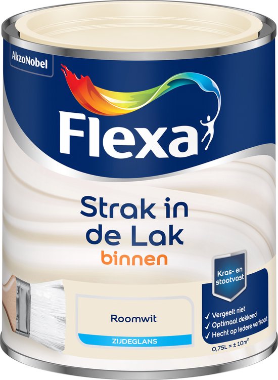 Flexa Strak in de Lak binnenlak in de kleur Roomwit, zijdeglans. Blik met 0.75L.