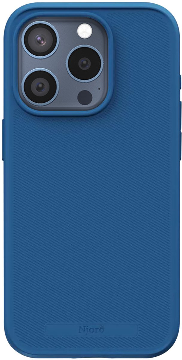 Njord Collections 100% GRS telefoonhoesje - Geschikt voor iPhone 15 Pro – Gerecyled Plastic - Duurzaam Telefoonhoesje - 2m valbescherming - Mag Compatibel – Blauw