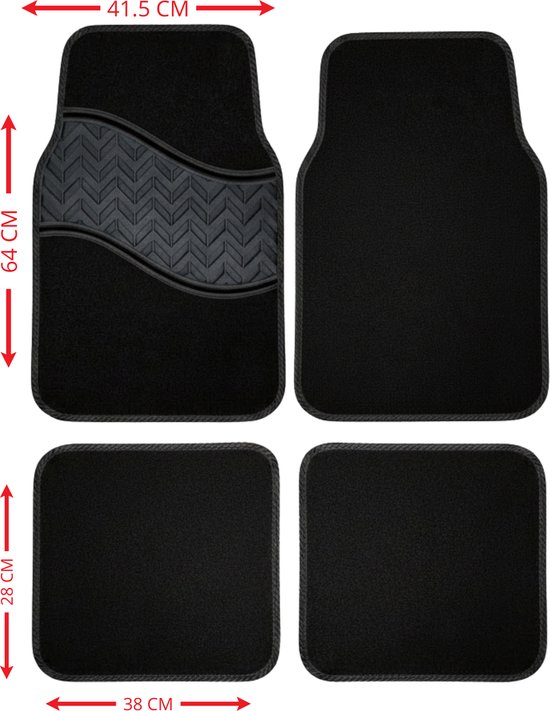 Tapis de voiture pour Ford EcoSport 2 2012 - M102 - Moquette avec insert en caoutchouc, imperméables et antidérapants - Set de 4 pièces - Zwart avec liseré noir