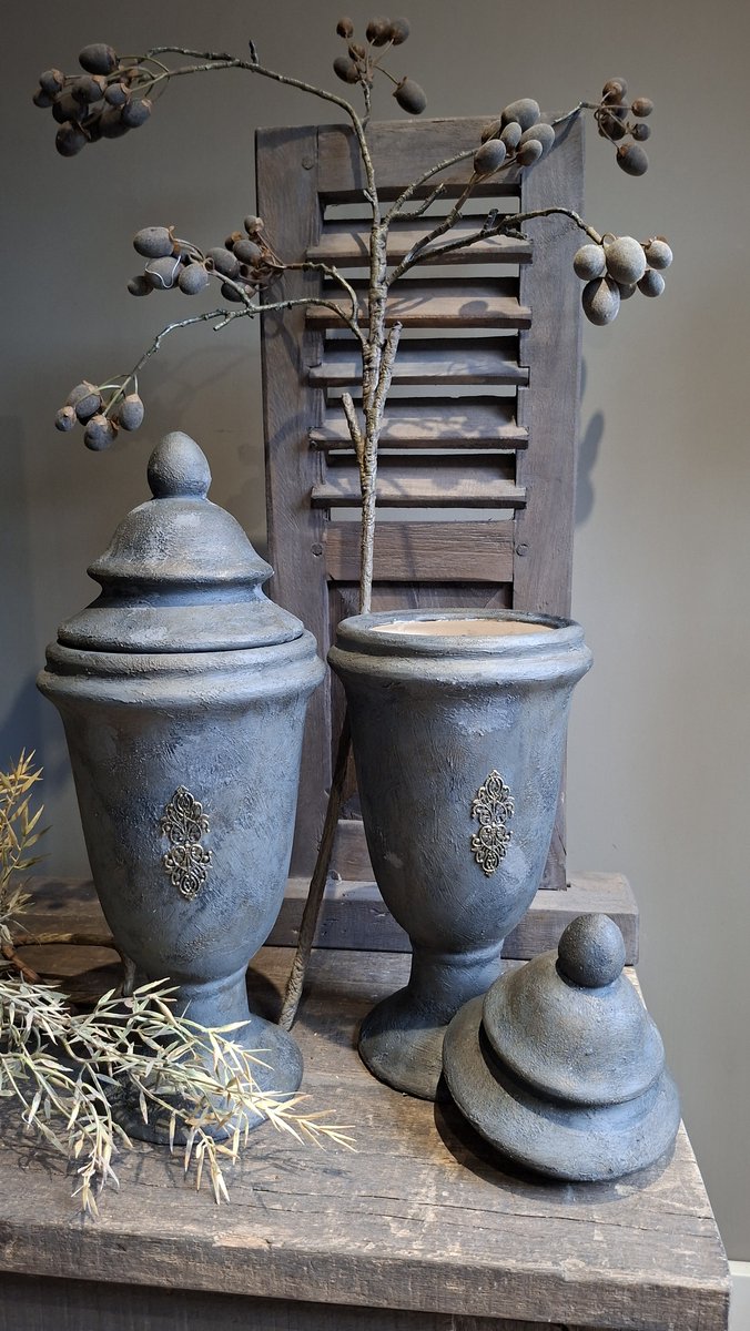het lavendeltje originals decoratieve vaas pot met deksel porselein antraciet/grijs