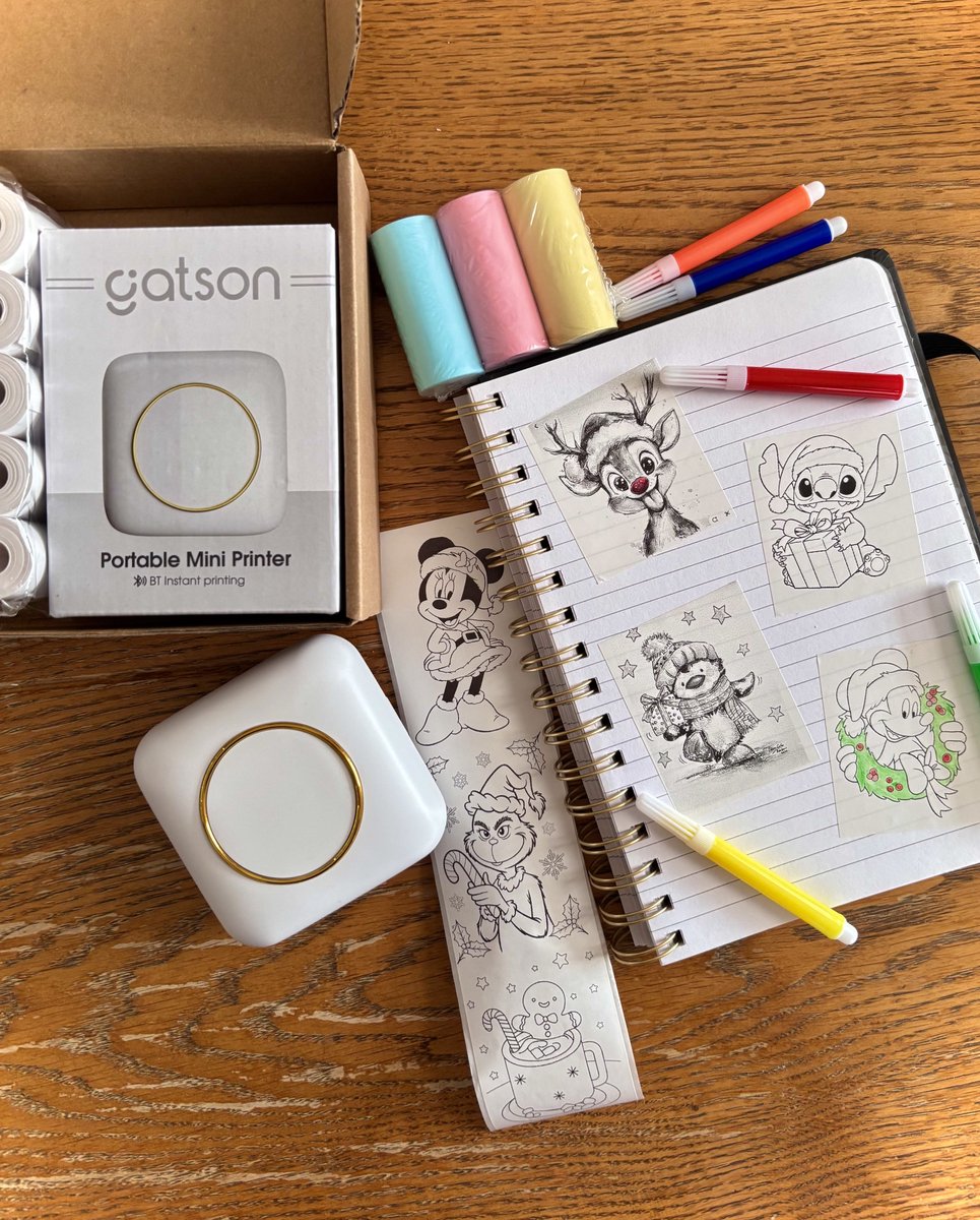 Gatson Mini Printer - 300DPI - Inclusief 14 Rollen Papier (Sticker, Normaal & Kleur) + 5 pennen - Mini Printer voor Mobiel - Pocket Printer - Mobiele Fotoprinter - Schoolspullen - Journaling Producten - Bullet Journal – foto 8