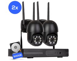 Teceye PTZ Camera Systeem – 2x Beveiligingscamera Draadloos Buiten – CCTV Camera Systeem met Recorder – 355° Pan Tilt Zoom & Nachtzicht