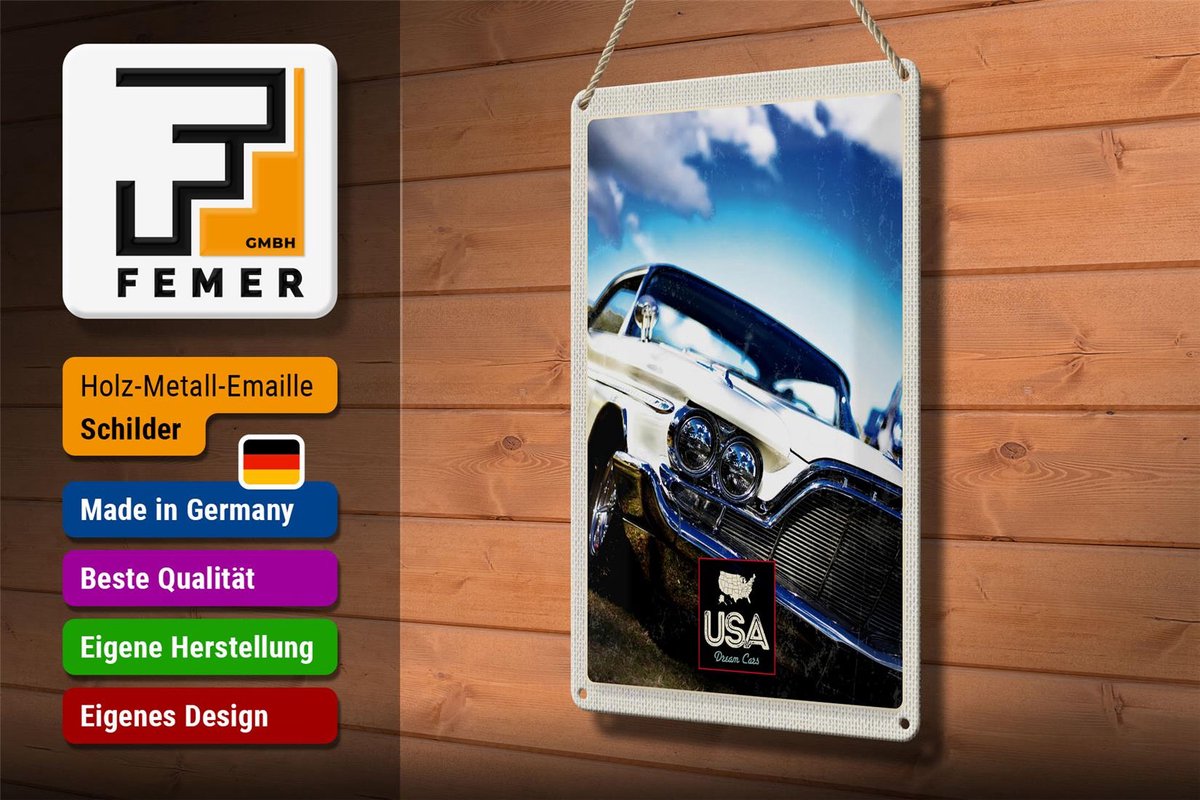 Blechschild Reise 20x30cm Amerika Oldtimer 90er silber Urlaub