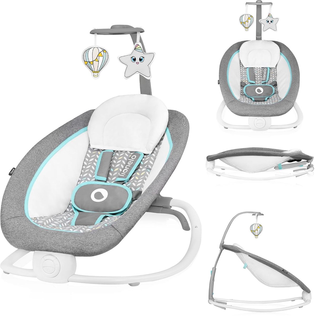 Bol.com Lionelo Pascal - Baby Wipstoel & Bouncer - met Zachte Trillingen - 12 Melodieën - Verstelbare Rugleuning - Speelboog met... aanbieding
