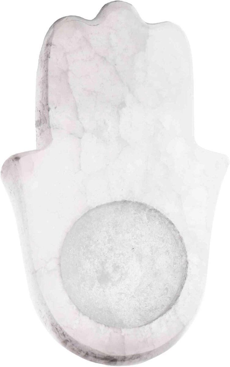 Famanu - Kristallen Hamsa theelichthouder, 4 x 11 x 7 cm, spiritueel symbool van bescherming