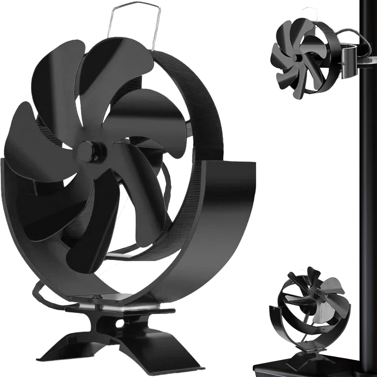 Kachelventilator voor houtkachel en openhaard - 360° draaibare houtkachel ventilator - duurzame ecofan inc thermometer - haardventilator staand en hangend - warmteverspreider voor kachel en haard