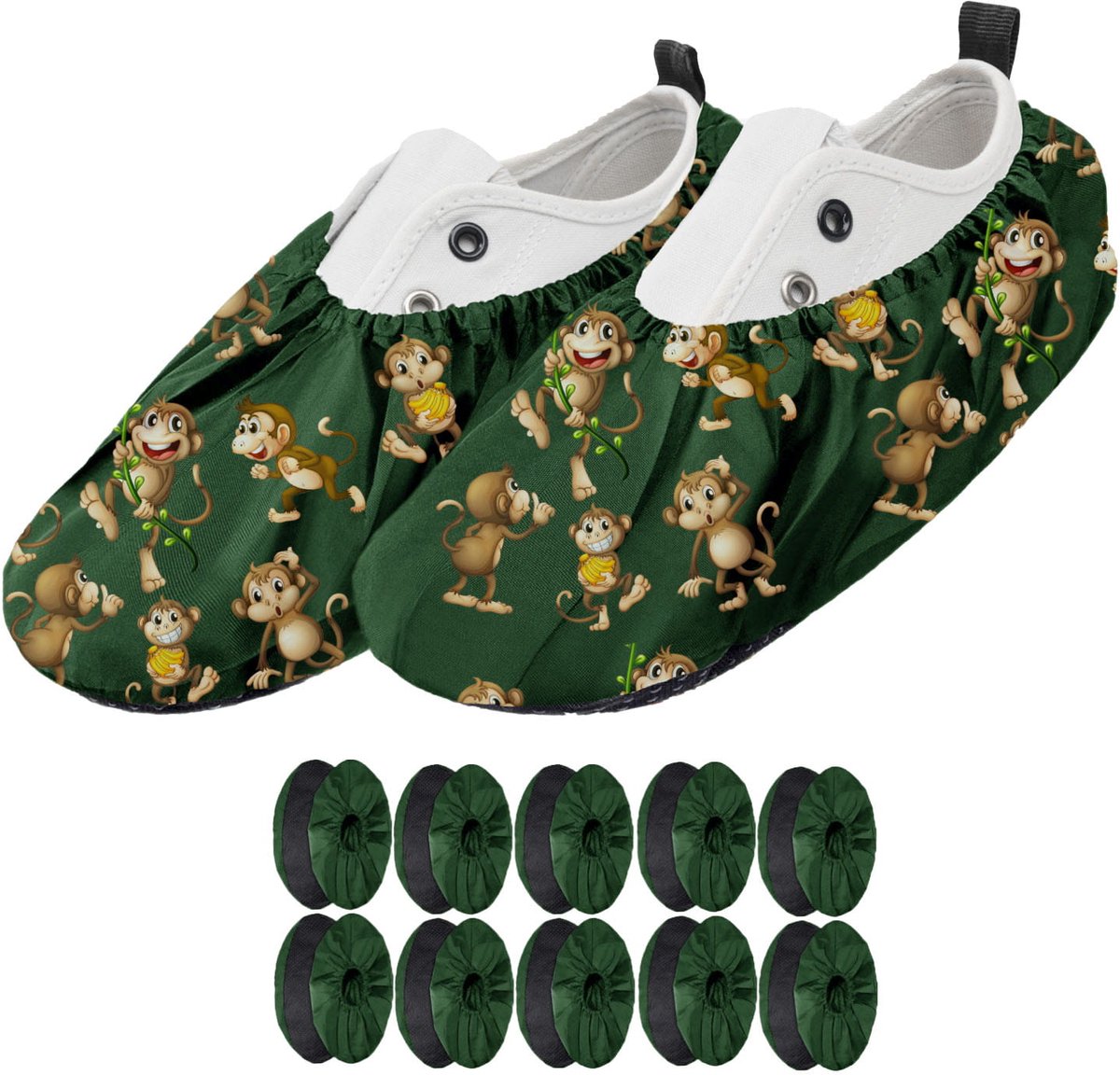 FEROCITY - Schoenovertrekken - Antislip, herbruikbaar - Unisex - Kinder - EU 25-30, 5 paren - Polyester - Apen