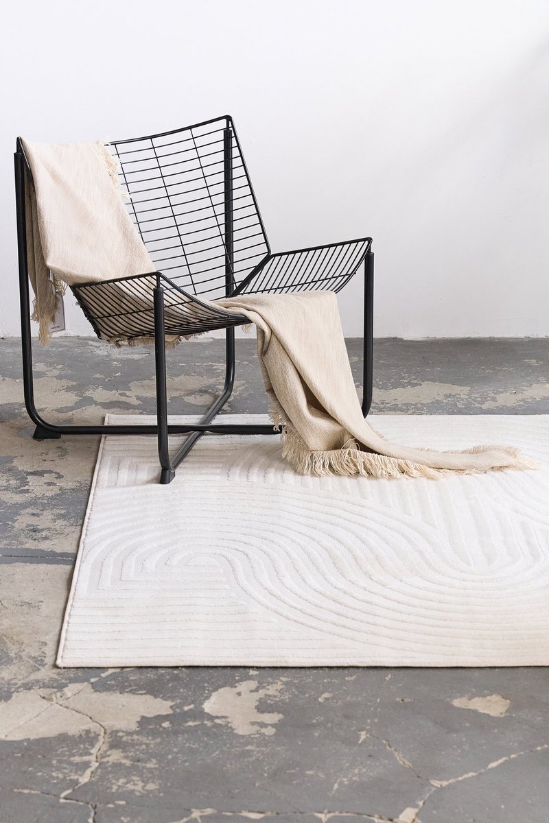 Tapiso Hygge Vierkant Vloerkleed Crème-Wit Laagpolig Kleed met Strepen, Cirkels & 3D Geometrisch Effect Skandi & Boho Modern Design Woonkamer Tapijt Slaapkamer OEKO-TEX - 120x120 Creme Wit1