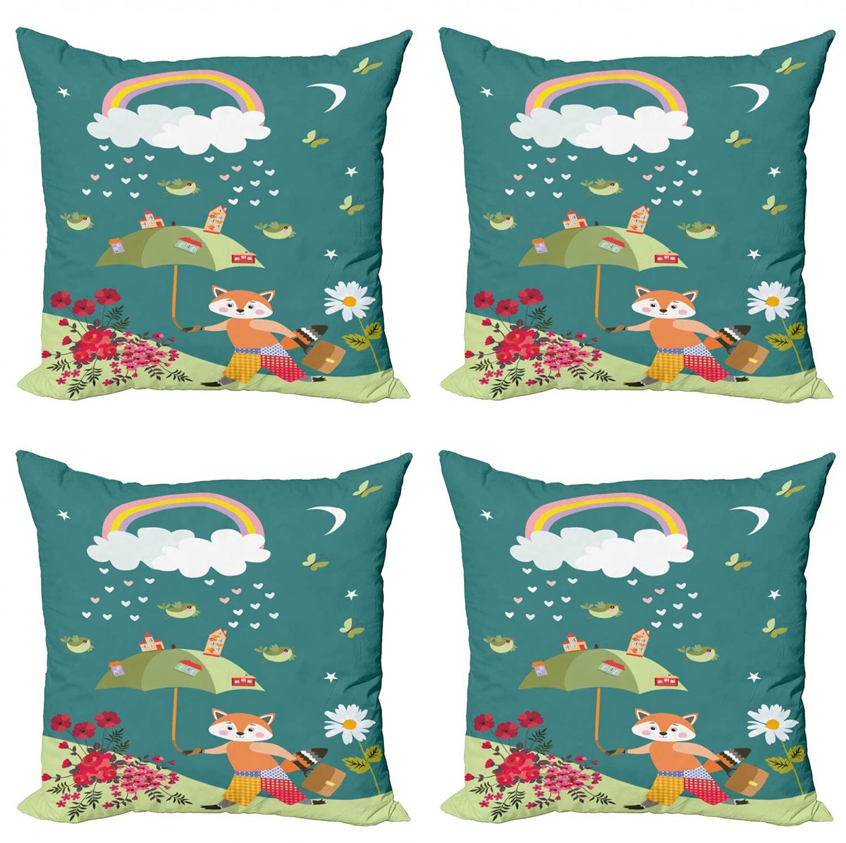 ABAKUHAUS Kussenhoes Set 4x45x45 cm – Dubbelzijdig digitaal bedrukt Mehrfarbig
