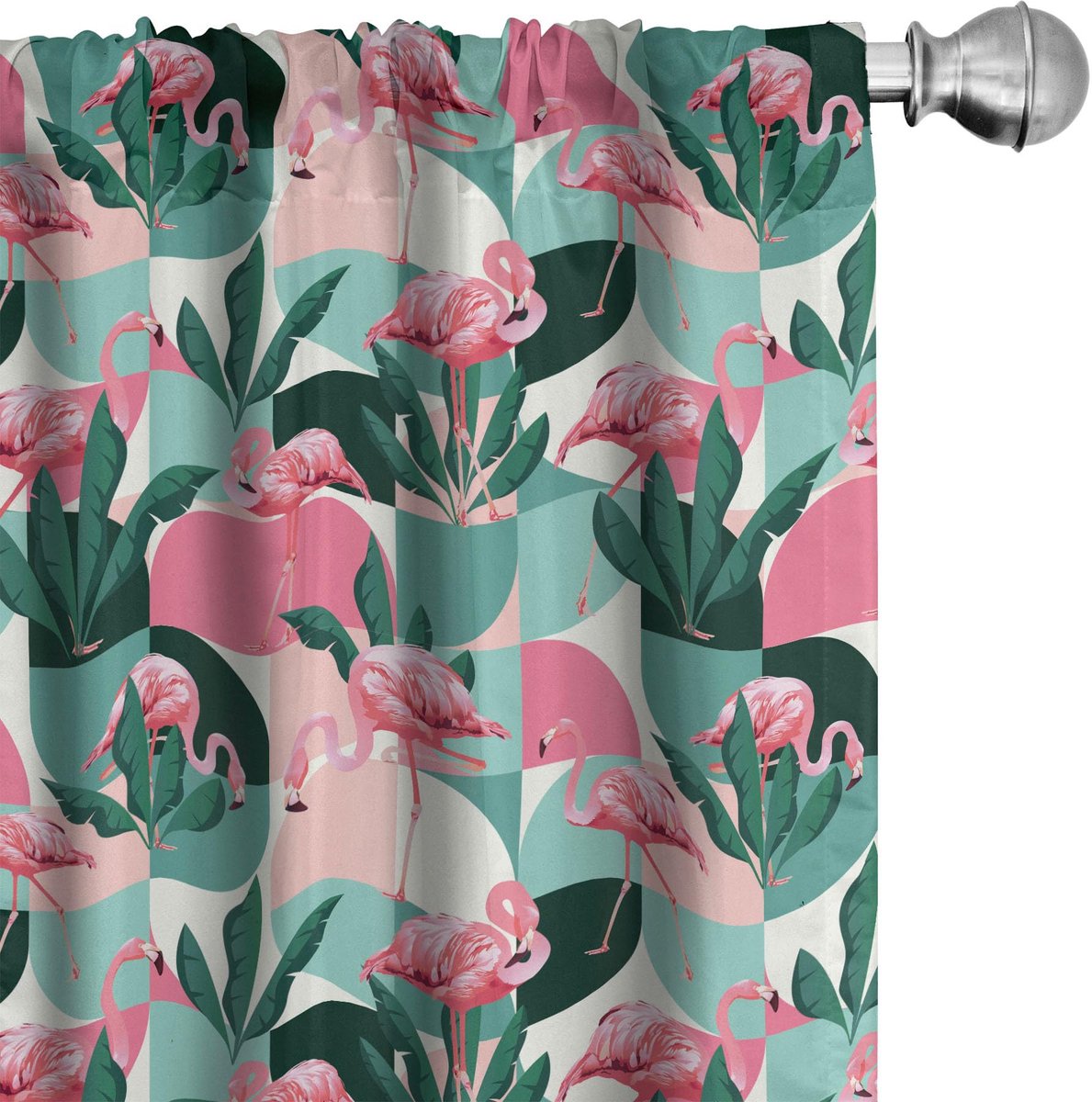 ABAKUHAUS Flamingo Voorhangen – 2x75x245 cm – Microvezel – Turkoois Roze – Halfdonkerende functie