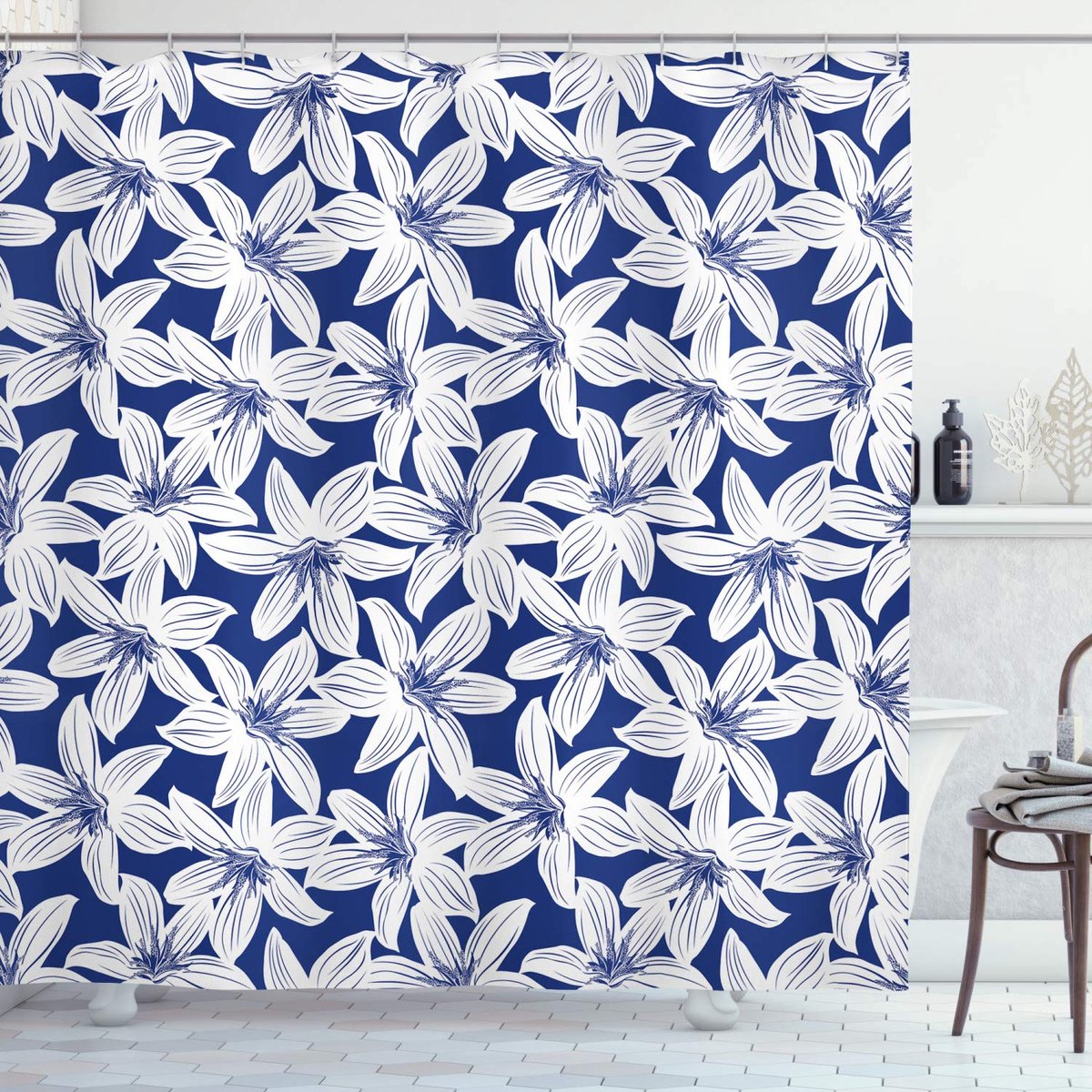ABAKUHAUS – Bloemen douchegordijn B175xH220 – Polyester – waterafstotend