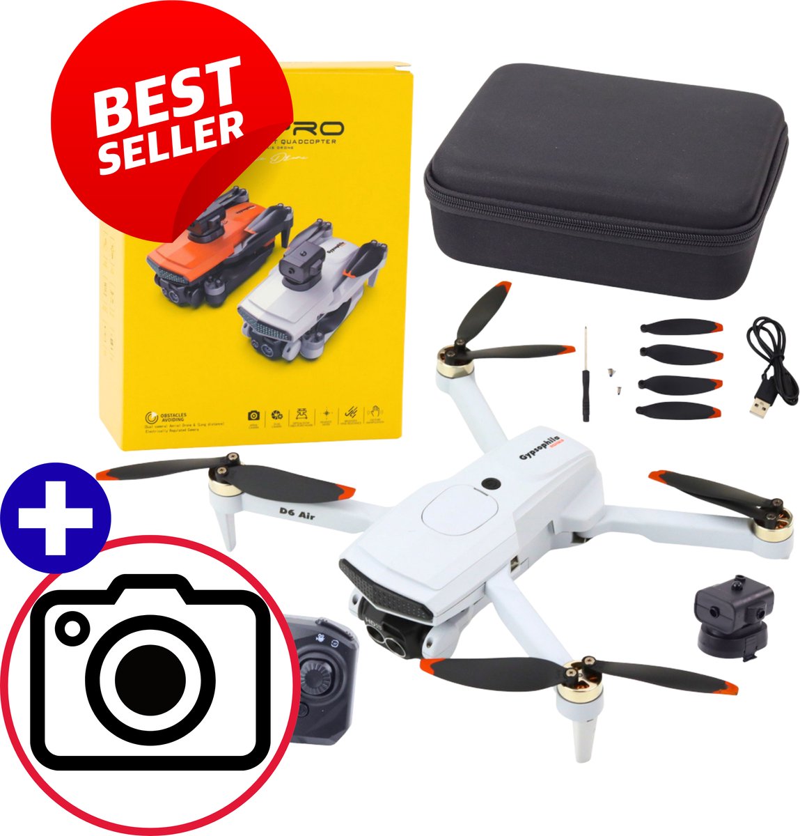DroneX D6 PRO Drone Met Camera, LED Verlichting, 360° Obstakel Detectie, APP-RC Besturing, Headless Mode, Hover Functie, Brushless Motor, Indoor & Outdoor Lichtgrijs Drone Speelgoed Voor Beginners En Gevorderden Voor Stabiliteit En Controle Met Ebook
