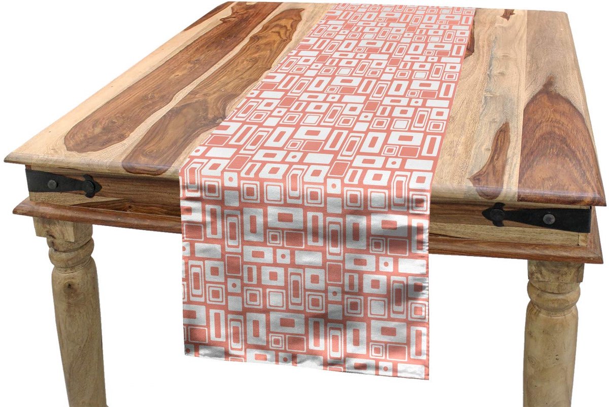 ABAKUHAUS Geometrische tafelloper – 40×180 cm – Blush en Wit