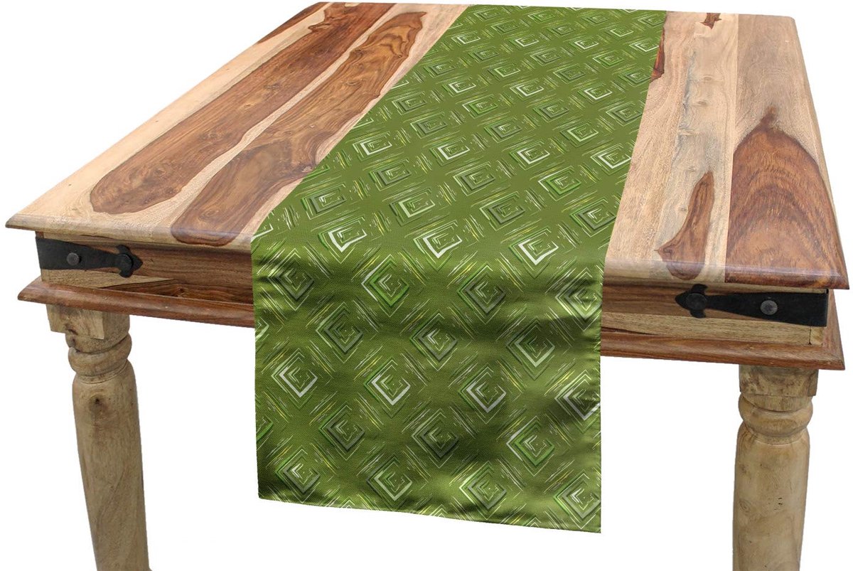 ABAKUHAUS Olijfgroene Tafelrunner – Geometrisch Ruitpatroon, 40×180