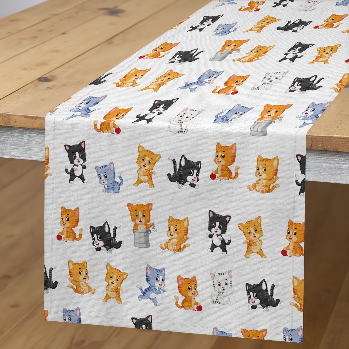 ABAKUHAUS Katten-tafelloper – Kleurrijk kattenmotief – 40x180 cm
