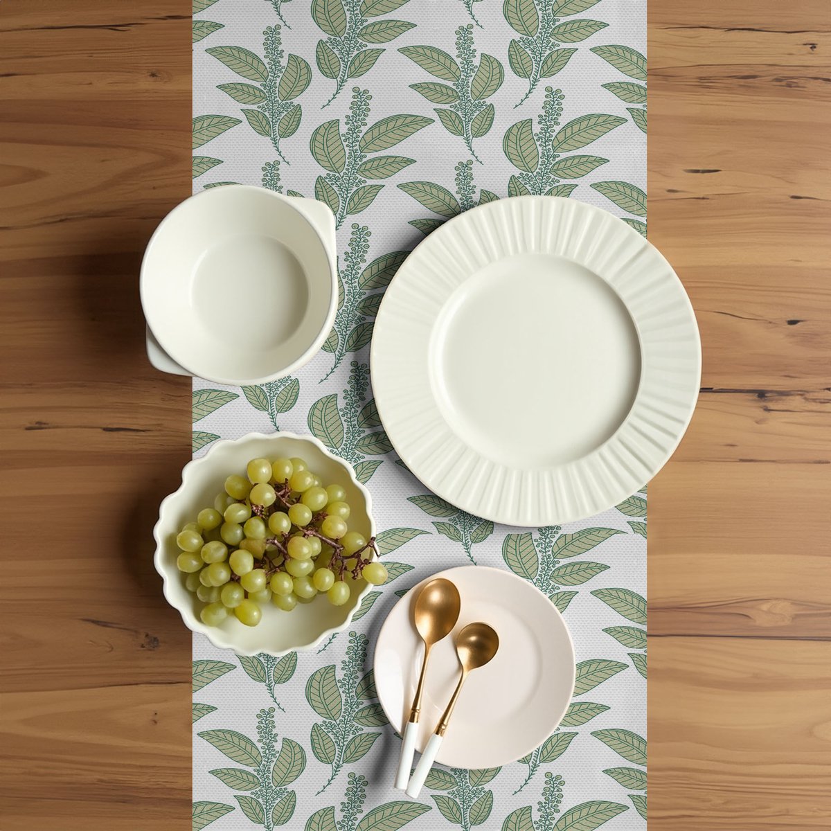 ABAKUHAUS Botanische Tafelloper – 40x180 – Khaki-zeegroen