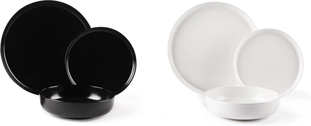 12-delig keramisch tafelservies in wit en zwart - Scandinavisch design