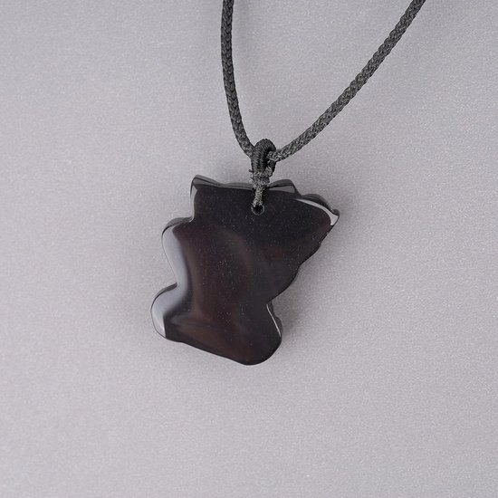 COAI Lucky Cat Ketting Kristal Ketting voor Vrouwen, Zilveren Sheen Obsdian Ketting/Gouden Obsidiaan Ketting/Zwarte Obsidiaan Ketting, 1.18 inches x 0.47 inches, Steen, Obsidiaan