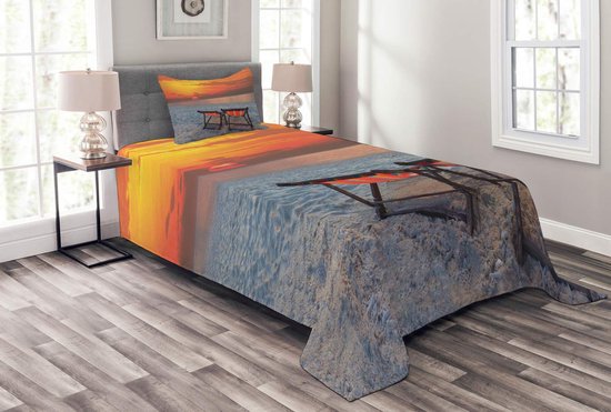 ABAKUHAUS Natuur Ensemble de couverture de lit – Plage Ciel – 170x220 cm – Oranje/Rouge