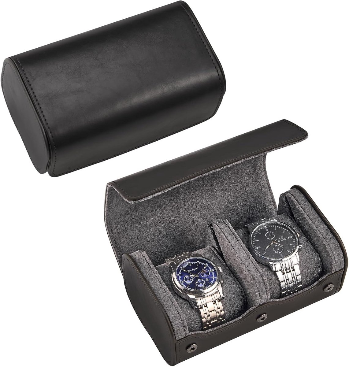 Horloge Travel Case met 2 Slots - Zachte Voering en Shockproof Design voor Mannelijke Reizigers - Zwart