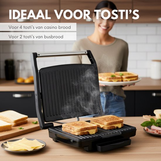 Tosti Apparaat XL voor 4 Tosti's met Temperatuurregeling - Grill IJzer - Contactgrill - Apparaten - Uitklapbaar - COOK-IT