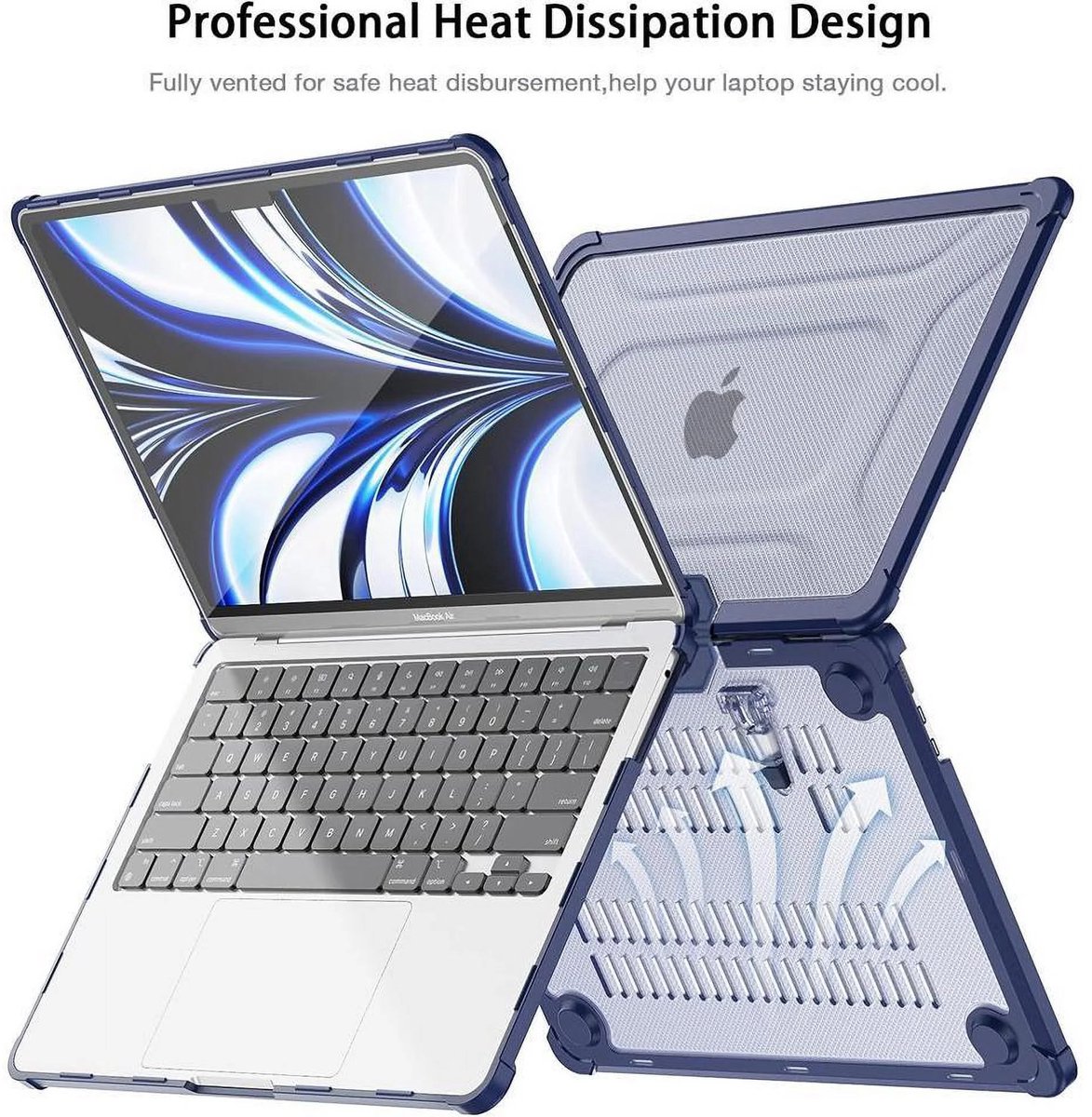 Eisenz Laptop Ultimate Hard Case – MacBook Air 13 2018/2020 (A2337 M1 A2179 A1932) Laptop BumperCase TPU + PC Hex Shield Model – Dark Blue