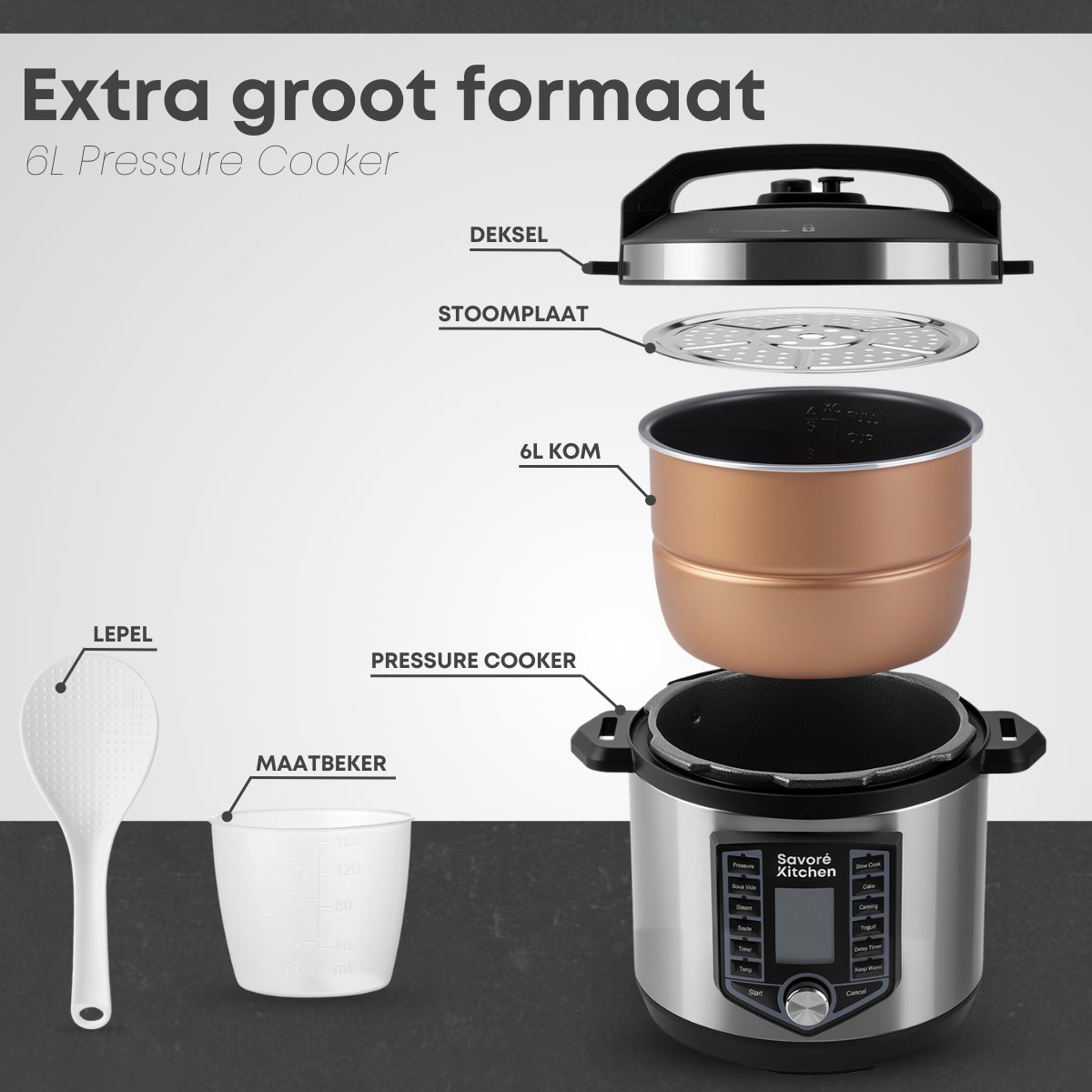 Savoré Multicooker 6L Zwart 1200W PFAS Vrij - afbeelding 3