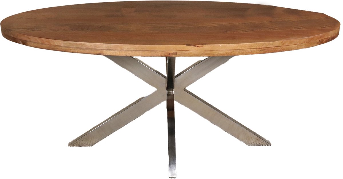 Eettafel ovaal mangohout 160cm Lucas bruin met zilver duurzaam mangohout ovale tafel