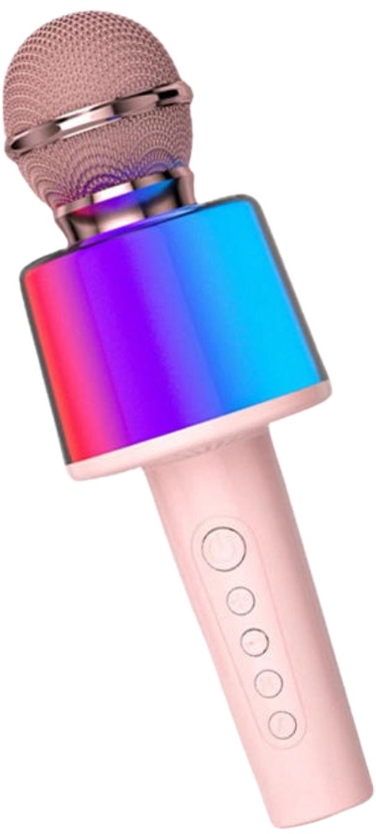 Fivesquare Big Rainbow Karaoke Microphone – Bluetooth 5.0 Karaoke Microfoon met 5W Hi-Fi Speaker,Roze, Spiegelcoating & RGB Light Effects