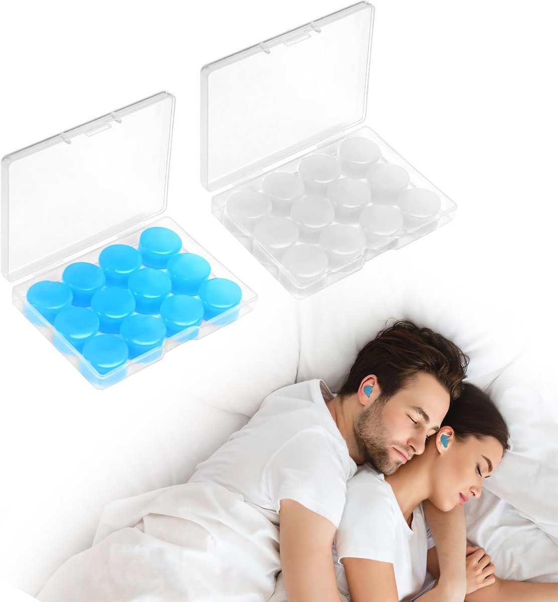 Siliconen Oordopjes voor Slapen en Ruisonderdrukking - 24 Stuks in Blauw en Transparant